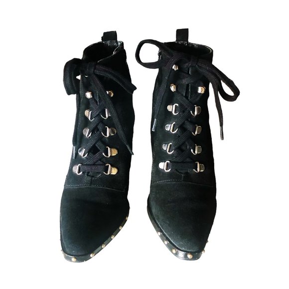 ASOS Retro Glamour Zip/ Lace-up Studded Black Suede Ankle Booties US Sz 6 - Picture 2 of 8